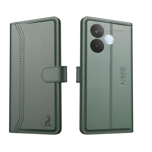 Image of AIBEX Compatible for Oppo A5 Pro 5G Flip Cover Leather Finish with Magnatic Closure | Inside TPU with Card Pockets | Wallet Stand | Complete Protection Flip Case -Green