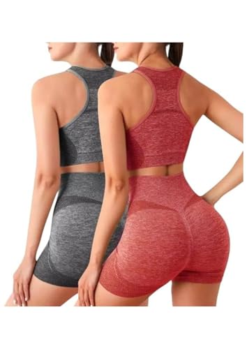 Conjunto Fitness Feminino ACADEMIA Sem Costura, Top e Short CÓS A...