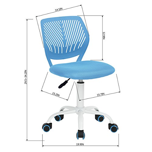 Furniturer Computer Desk Chair, Swivel Armless Mesh Writing Task Office Chair Height Adjustable Lumbar Support,Girls Boys Teens Home Study, Blue #TOP4