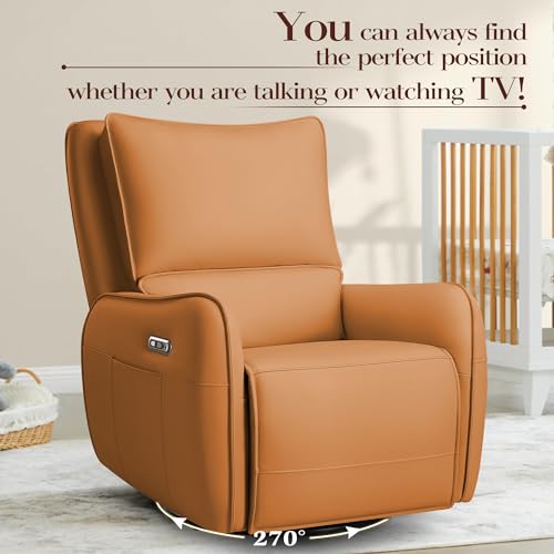 Image of Power Recliner Gliders for Nursery, Electric Swivel Rocker Recliner Chair, Comfy Upholstered Living Room Reclining Rocking Chairs with Lumbar Support (Burnt Orange, 41 inch X 40 inch X 36 inch)