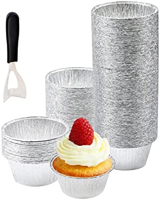 Aluminum Foil Baking Cups, 200 Pack Disposable 4 Oz Ramekins Aluminum Cupcake Muffin Liners Silver Foil Baking Cups for Cupcake, Muffin, Creme Brulee, Egg Tart, Souffle, Pudding
