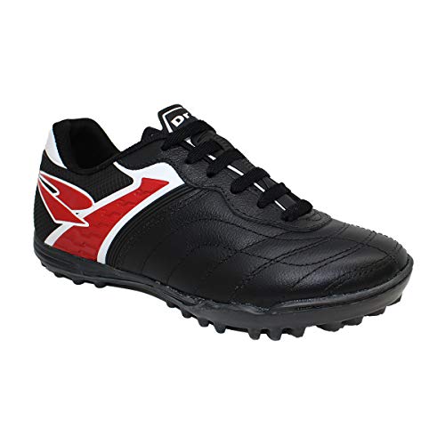 Chuteira Dray Couro, Adulto Unissex, Preto/Vermelho, 40