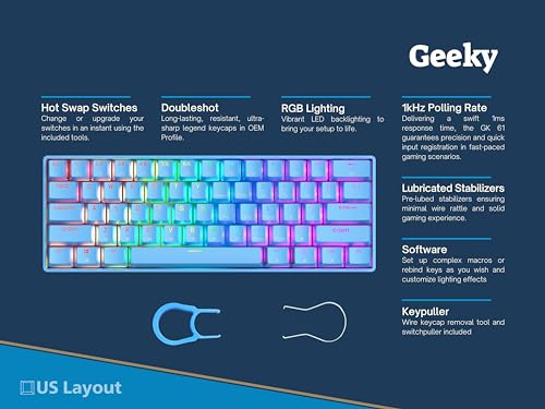 Teclado Gamer GK61 60% Hot Swap USB-C RGB miniatura 2