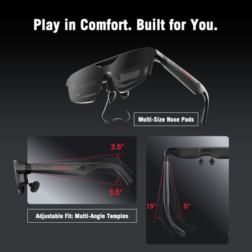 Image of ASUS ROG XREAL R1 Gaming AR Glasses, Micro-OLED FHD, 240Hz Refresh Rate, 3DoF, Spatial Audio, USB-C, for ROG Ally, PS5, Xbox, iPhone 15 /16 and Android, 91g