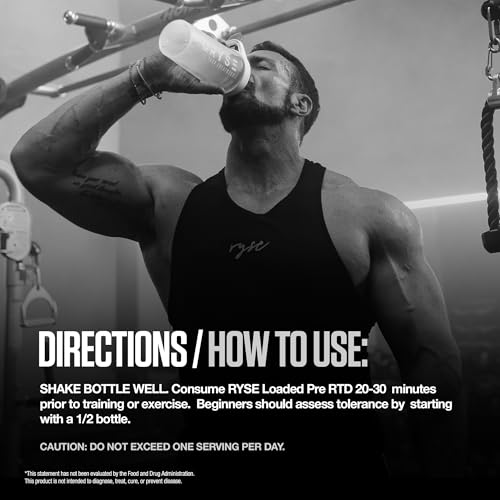 Image of RYSE Loaded Pre Workout Drink - Baja Cooler - Sugar-Free, Ready to Drink Energy Supplement with 325mg Caffeine, Citrulline & Beta Alanine for Focus & Pump - 12 fl oz Bottles (Pack of 12)