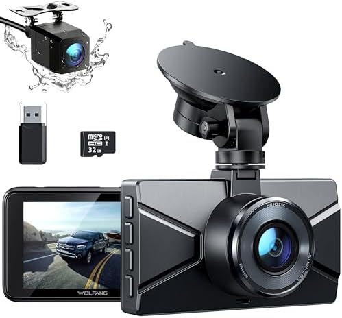 WOLFANG 2.5K Dashcam Voiture Avant Arrière, 1440P+1080P FHD Camer...