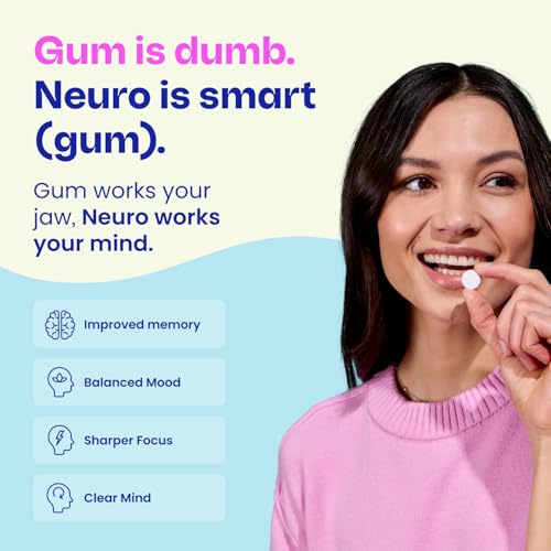 Image of Neuro Memory & Focus Gum - Caffeine Free Nootropic with Cereboost Ginseng, 60mg L-Theanine & B Vitamins - Brain Boosting Gum and Mental Clarity Supplement - Sugar Free, Vegan - Peppermint, 54 ct