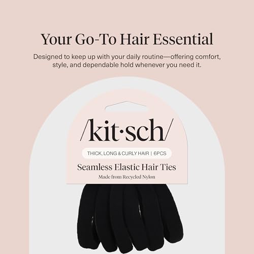 Kitsch Elastic Hair Ties No Damage | Stretchable Hair Bands - Black, 6pcs - image 9