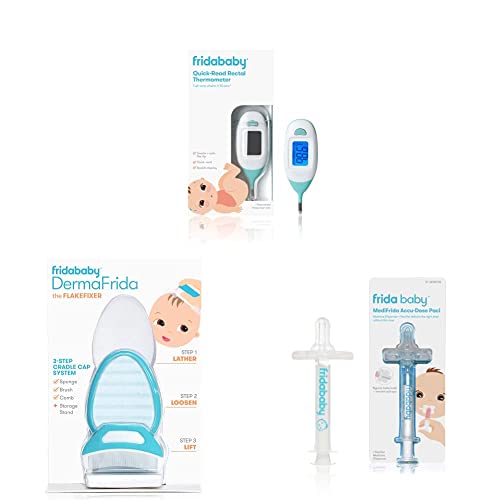 Fridababy Quick-Read Digital Rectal Thermometer & The 3-Step Cradle Cap System & Medi Frida The Accu-Dose Pacifier Baby Medicine Dispenser #TOP19