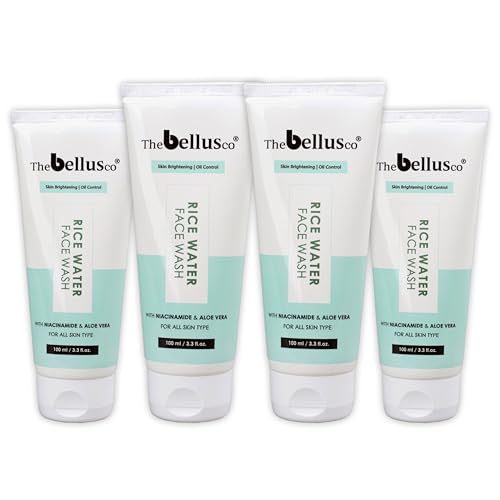 Image of The Bellusco Rice Water Face Wash with Glycerine and Aloe Vera for Skin Brightening, Tan Removal, Acne and Pimples | Sulphate and Paraben Free, Suitable For All Skin Types - (100ml X Pack of 4)
