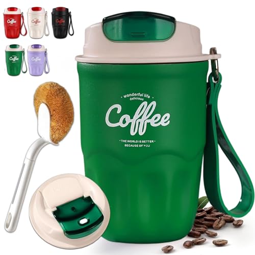Image of Coffee Vacuum Flask, Portable Coffee Cup with Lid & Handle, Stainless Steel Insulated Water Bottle for Home, Office, and Outdoor Use, Insulated Travel Drinkware, Travel Coffee Mugs (Green,Simple)