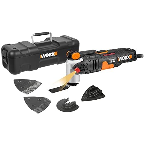 WORX WX681 Sonicrafter F50 Multifunktionswerkzeug 450w - zum Schneiden, Polieren, Schleifen uvm. - Multitools inkl. Adapter für Universalzubehör, 35mm Sägeblatt & 80mm HSS Sägeblatt halbrund Cover
