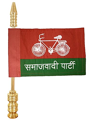 Selling Uniqness UNIq Thick Cloth and Embroidered SP Logo Samajwadi National Party Car Flag with Golden Large Metal Rod for All Car Models-image-49