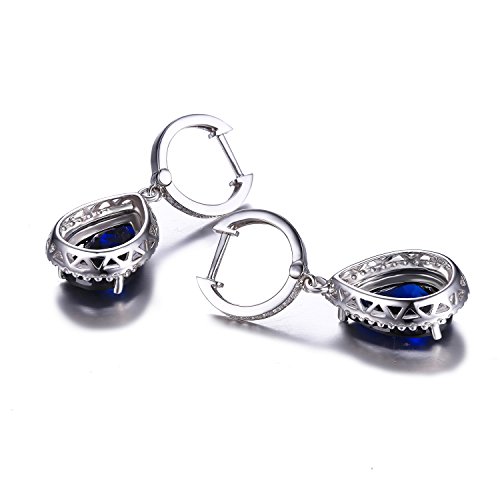JewelryPalace Luxury Pear Cut 12.4ct Created Blue Sapphire Halo Dangle Earrings for Women, 14k Gold Plated 925 Sterling Silver Earrings, Gemstone Earrings Jewelry Sets - Image 5