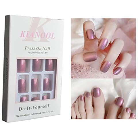 48 Stück Künstliche Nägel Zum Aufkleben, Aurora Lila Fingernägel Fußnägel Zum Aufkleben Set, Glossy Acryl Fussnägel Künstliche Nägel Kurz Full Cover Nail Tips Cover