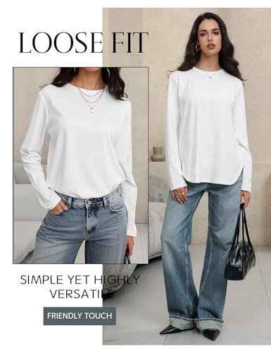 Womens Long Sleeve Stretchy Cotton Blend T-Shirts Tee Crew Neck Oversized Tunic Tops 2025 Trendy Casual4
