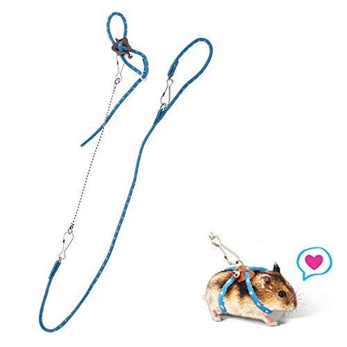 Hypeety Hamster Training Lead Leash Nylon For Hamster Rat Squirrel Gerbil Pet Cage Playhouse Leashes Band Finder Collar Bell (Blue) #TOP27