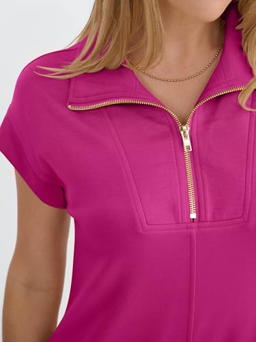 Image of ANRABESS Womens Summer Casual Half Zip Cap Sleeve Trendy Wrinkle-Free Tshirt Dress 2026 Spring Beach Vacation Short Dresses