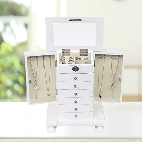 Mtfy Jewelry Armoires Cabinet Stand, Large Capacity Storage Stand Organizer, 5 Drawers Freestanding Wooden Jewelry Cabinet With Flip Up Mirror, Velvet Lining For Bedroom & Living Room #TOP6