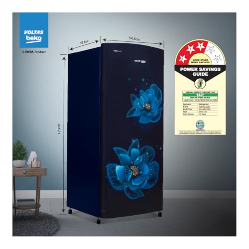 Image of Voltas Beko, A Tata Product 183 L, 3-Star Single Door Direct Cool Refrigerator with Fresh Box Technology (RDC215B / 3S0BFR0M0000GO, Fressia Blue)