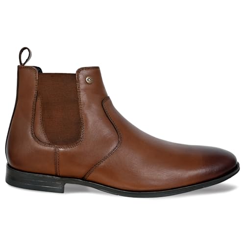 Image of Allen Cooper Men's Black /Tan Leather Chelsea Boots - Stylish Formal & Casual Wear