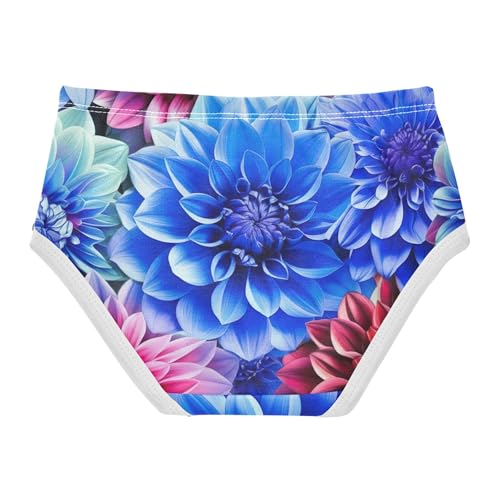 Vibrant Dahlia Flowers Blue Toddler Underwear Floral 2t Cotton Girl Panties Cute Aesthetic Kids Briefs Undies2