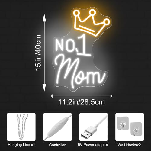 Image of No.1 Mom Neon Sign, Happy Mother's Day LED Light, Gift for Mom, Mother's Day Neon Light, Home Wall Decor Room Decoration, 15.7 inchx11.2 inch