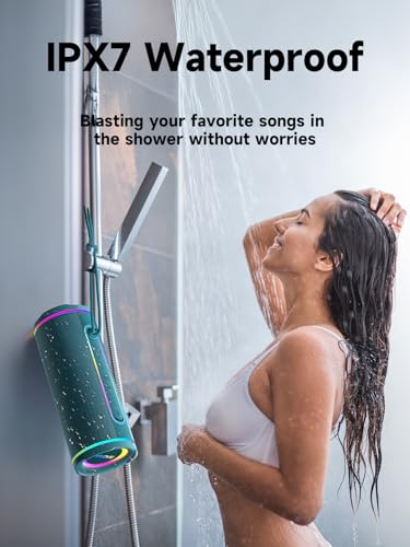Image of MLOVE E80 Speakers Bluetooth Wireless, Portable Bluetooth Speaker with Aux Input, Micro SD Card Slot, Bass Boost, Dual Pairing, Lights, IPX7 Waterproof, BT5.4 for Outdoor, Travel, Car, TV, 30W, Blue