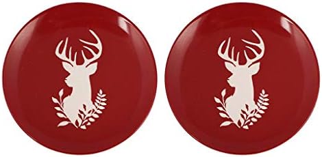 Side Plate Set of 2 - Hand Painted Grey & White Reindeer Stoneware Crockery Dinner Service Dishwasher & Microwave Safe Christmas Dinner Table Serving Dessert/Bread/Side Plates