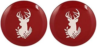 Side Plate Set of 2 - Hand Painted Grey & White Reindeer Stoneware Crockery Dinner Service Dishwasher & Microwave Safe Christmas Dinner Table Serving Dessert/Bread/Side Plates