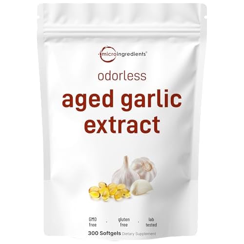 Micro Ingredients Odorless Garlic 7500mg Per Servings, 300 Softgels | 2 Years Aged Garlic Extract, Grown Allium Sativum Bulb | Potent Antioxidant Supp