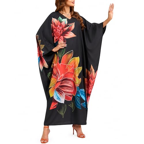 Image of Gypsie Blu Women Plus Size Kaftan Dress Beach Cover Up Maxi Dresses for Women, V-Neck Kimono Sleeve 1X-3X