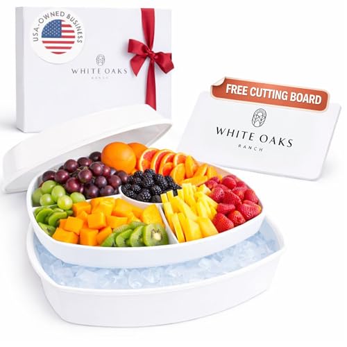 Chilled Serving Tray with Lid 15" - 3-Tier Ice Party Platter with 4 Compartments, Ice Tray, BPA-Free Melamine, Dishwasher & Freezer Safe for Fruits & Vegetables - Cutting Board Included