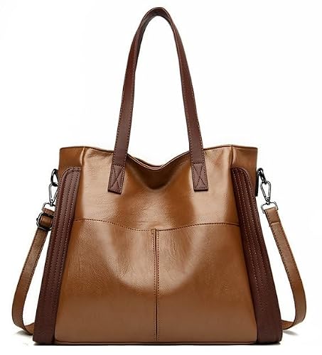 Large women tote bag: Leather handbag purse for ipad books phone - shoulder satchel with strap adjustable for girls ladies females