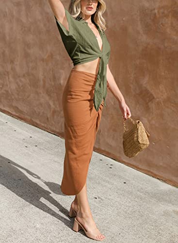 Image of Ezbelle Women's Summer Crop Top Short Sleeve Deep V Neck Sexy Front Tie Casual Blouses Basic Shirt