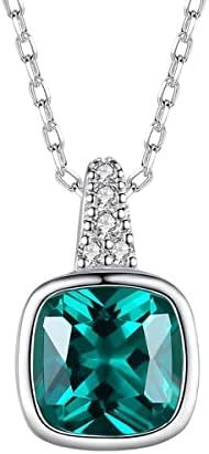 ANWSEU Moissanite Necklace for Women - 925 Sterling Silver Lab Created Diamond Pendant Necklace for Wife Moms Girl Valentines Day gift - Green
