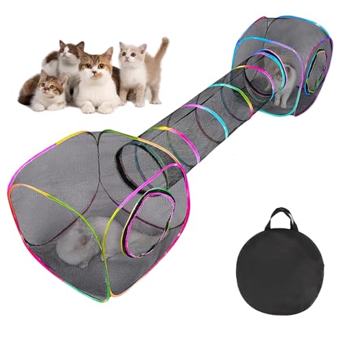 Cat Outdoor Enclosure, Outdoor Cat Playpen Set for Outside Foldable Enclosures with Carry Bag Portable Tunnel for Small Animals with 2 Mouse Toys (2 Cubes + 1 Run Tunnel)
