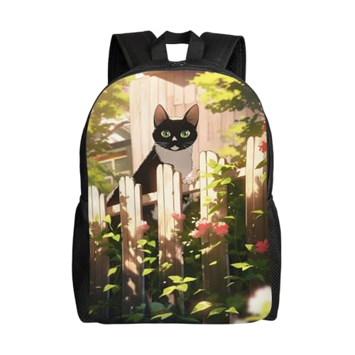 Comfort Fit Unisex Cat Fence Garden View Backpack Durable for Daily Commute & Travel Adventures 16 Inch