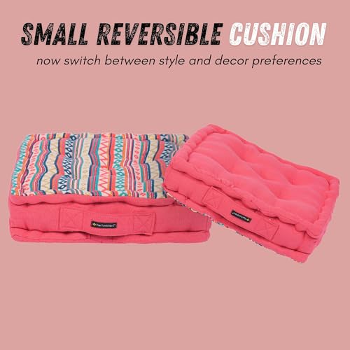 Image of Woven Quilted Floor Cushion 40x40x8 cm Pink Boho with Cotton Filler Small Size for Seating, Patio Seat, Meditation, Yoga, Pooja, Guests, Living Room, Bedroom Size - 16x16x3 Inch