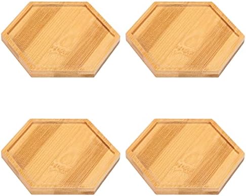 4 Pieces Bamboo Saucer 4.7 Inch Planter Pot Saucer Plant Tray Bamboo Plant Saucer Hexagonal Plant Pot Tray Flower Drip Tray Flower Pot Drainage Tray for Indoor and Outdoor Plants