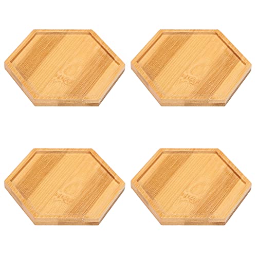 4 Pieces Bamboo Saucer 4.7 Inch Planter Pot Saucer Plant Tray Bamboo Plant Saucer Hexagonal Plant Pot Tray Flower Drip Tray Flower Pot Drainage Tray For Indoor And Outdoor Plants #TOP27
