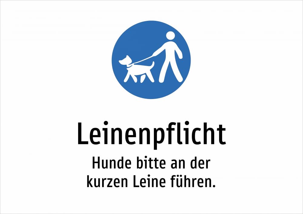Leinenpflicht - Hunde bitte an der kurzen Leine führen. – Aluminiumschild A4: 297x210mm – Mit Grafik und Text