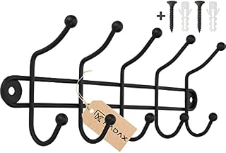KADAX Wall Coat Rack, Coat Hook, Steel Wall Hook, matt Bathrobe Hook, Powder coasted Towel Hook, Black Hook for Wall, Coat Rack Wall Mounted, Wall Coat Hanger (5 Hooks)