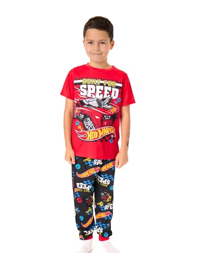 Hot Wheels Boys Pajama Set Pack of 2 | Kids Toy Race Car Graphic Short Sleeve Top & Long Leg PJ Bottoms in Red & Blue4