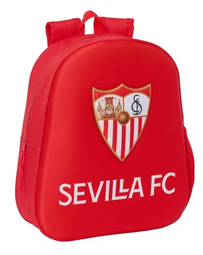 Safta SEVILLA FC - Mochila Escolar, con Diseño 3D, Adaptable a Carro, Ideal para Niños de Diferentes Edades, Cómoda y Versátil, Calidad y Resistencia, 27x10x33 cm, Color Rojo