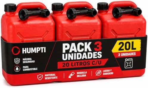 Garrafa Gasolina 20L Homologada Pack de 3 - Bidón Combustible Plástico con Visor de Nivel - Bidones para Gasolina y Gasoil Homologados 60 Litros