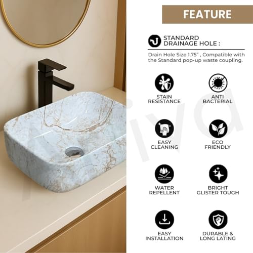 Image of Artiva Ceramic Wash Basin /Tabletop Washbasin For Bathroom,12 inchx16 inch /Small Countetop Bathroom Basin /Table Top Sink For Home,Office,Hotel /Rectangle Glossy Basin (Elegant Brown,12x16 Inch)