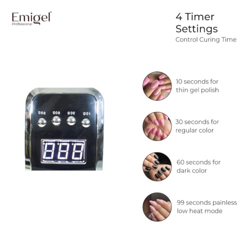Image of Emigel Nail UV Lamp 140W | Fast Dryer for Nail Gel Polish | UV Nail Curing Lamp | Professional UV Nail Lamp 2 in 1 UV LED Lamp Dryer | Large Space for Both hands | For Salon & Home Use.