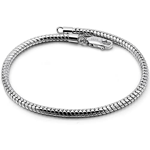 925 Sterling Silver 3mm Round Snake Chain Bracelet, Delicate Dainty Snake Bracelet, Sizes 6.3