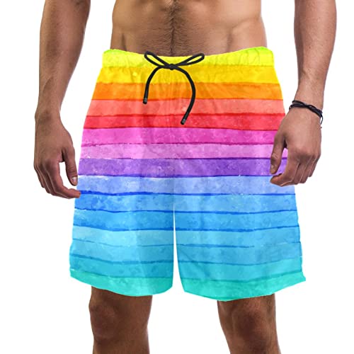 Maillots de bain pour hommes avec motif à rayures arc-en-ciel coloré et technologie hydrophobe